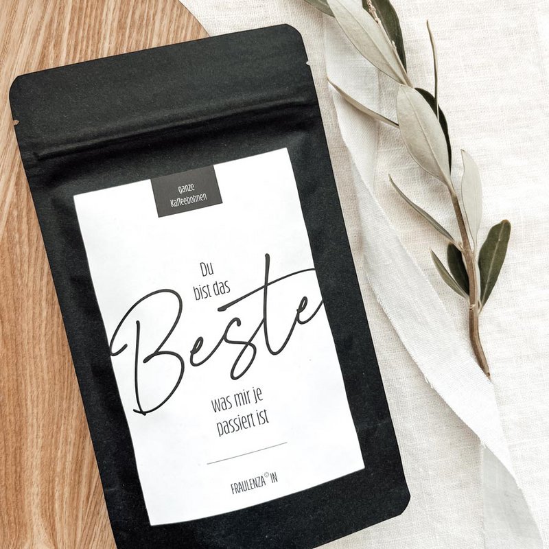 Kaffebønnegave "Beste" - 50g midi-pose sort - tak souvenir påskønnelse