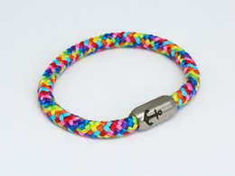 Colorful braided rope bracelet with RFN text, suitable for charm bracelets.