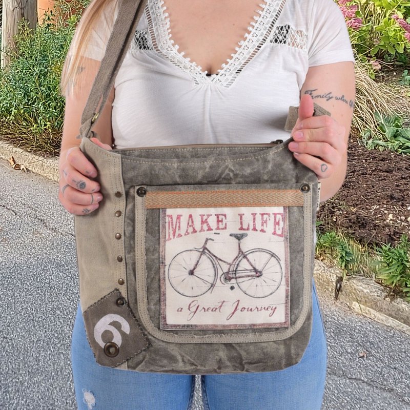 Sunsa women's shoulder bag. Handbag made of canvas (canvas) & leather. Vintage style shoulder bag. Large crossbody bag for women.