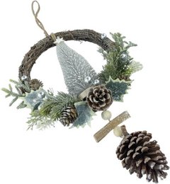 Rattan Christmas wreath - White berry | ø 39 cm | Decorative Christmas opportunity made of rattan and pine cones with Christmas tree | White