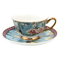 Cup and saucer 200 ml of blue gold -colored porcelain birds service