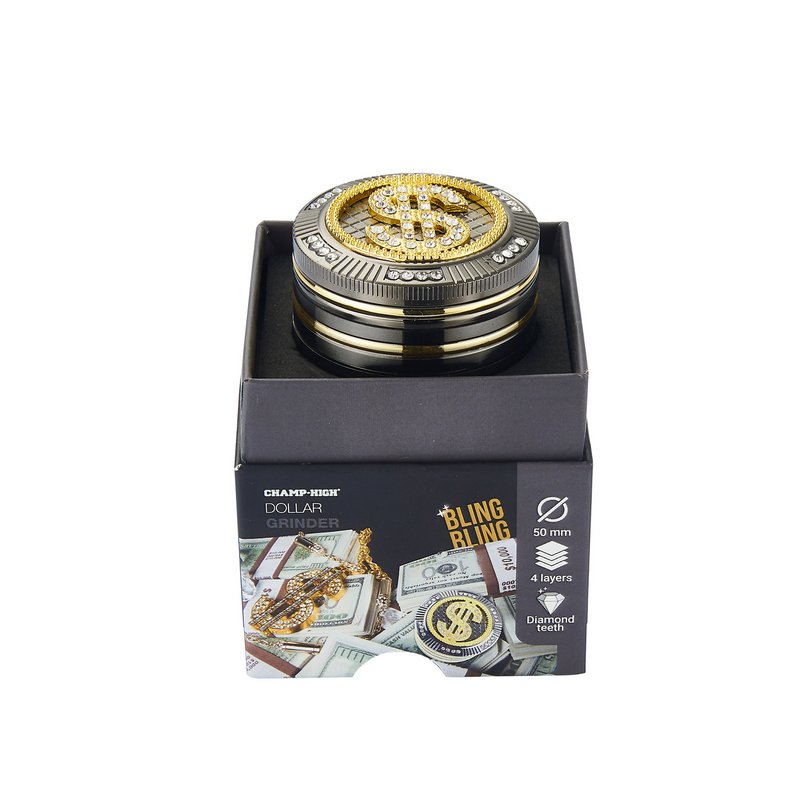 Młynek magnetyczny - Młynek do tytoniu i ziół aromatycznych - 4 części - Młynek do przypraw - Diamentowe zęby - 50 mm - Ze skrobakiem - Konstrukcja w kształcie dolara