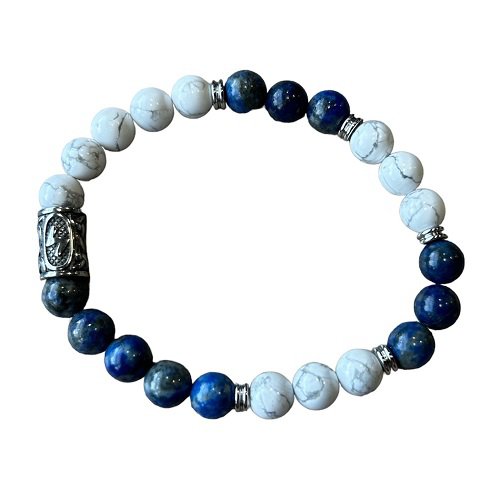 Men's bracelet 8 mm Sowilo American Howlite and Lapis Lazuli with Viking bead