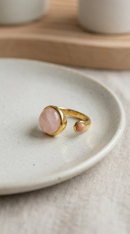 Sophia – Anello regolabile con quarzo rosa – color oro
