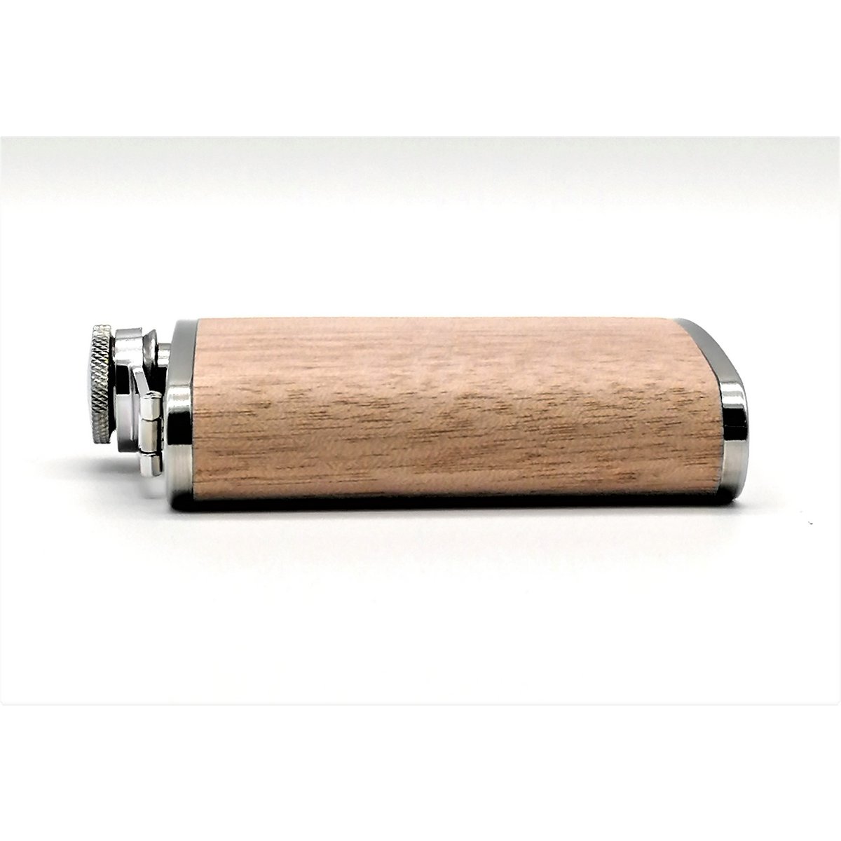 Flask made of stainless steel with light-colored real wood casing