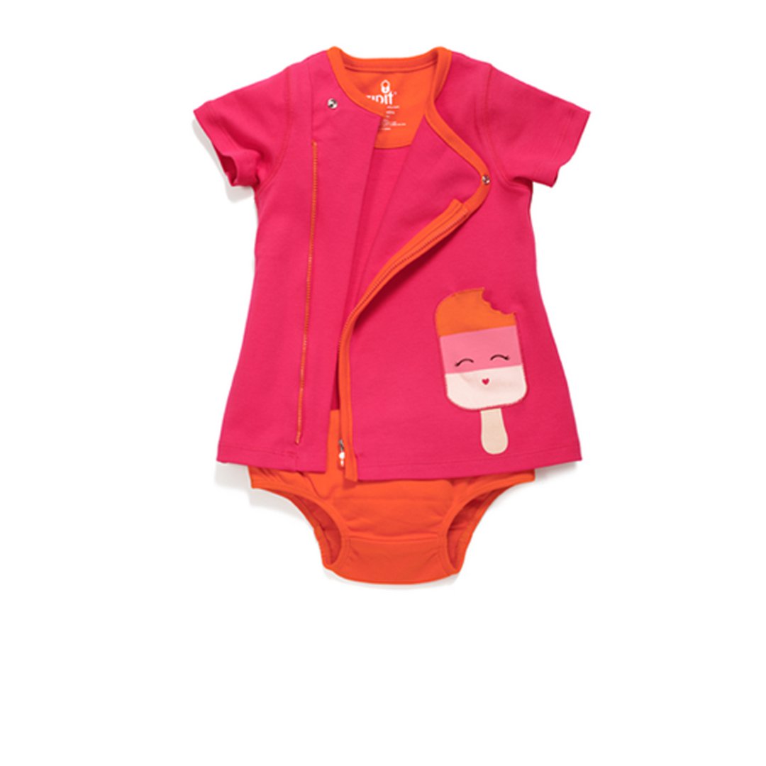 Zip-Up Lolly Applique Pocket Dress