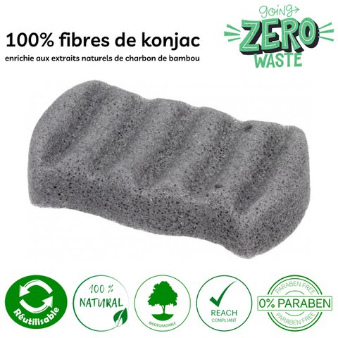 Zero Waste Konjac XL Körperschwamm mit Bambuskohle