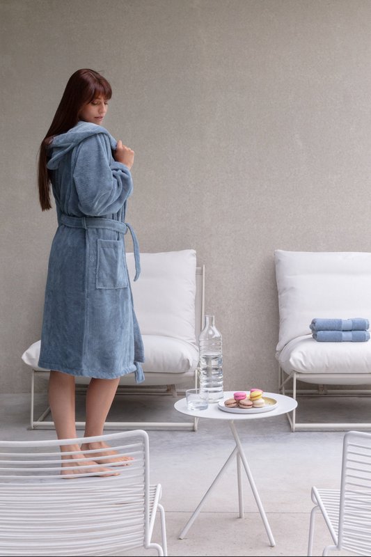 Teddy-Bademantel mit Kapuze – Fleece- und Baumwoll-Bademantel – Jeans