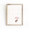 Bunny mit rosa Regenschirm und Blumenplakat, Hasenplakat, süßes Hasenplakat, pinkes Mädchenzimmerplakat, niedlicher Hasendruck, Girls -Kinderkunstdruck, Girls Room