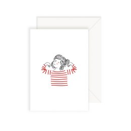 Kort Miss Wonder - Pige med stribet rød og hvid pullover