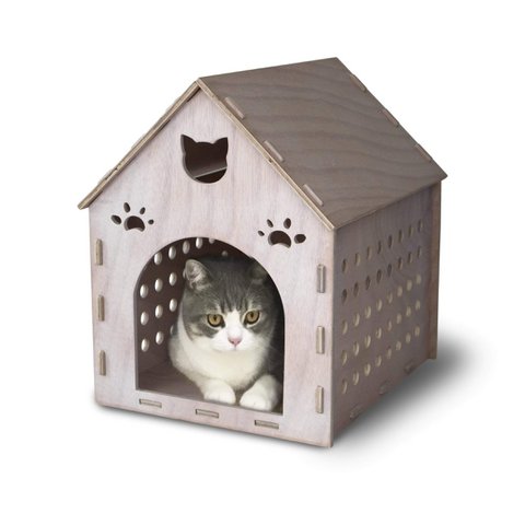 Katzenhaus aus Holz Kitty House | Versteckhaus für Katzen, Kaninchen und kleine Hunde