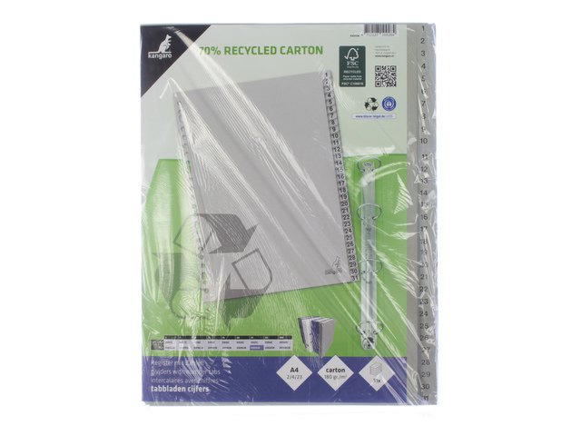 ECO tab Kangaro A4 numbers 180gr gray cardboard 23r 31pcs FSC