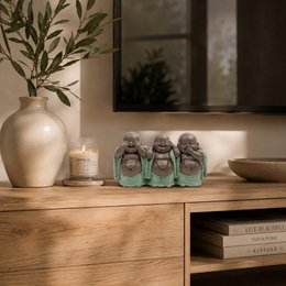 Estatua 3 Budas que Ríen - Decoración Zen y Feng Shui - Para crear un ambiente relajante y espiritual - Idea de regalo de la suerte