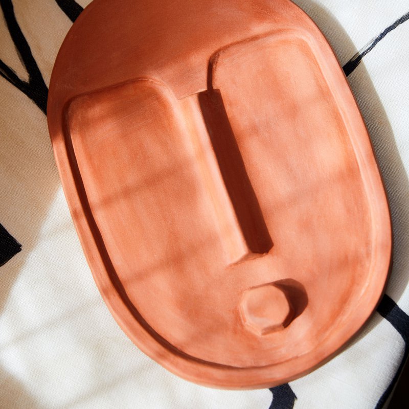 Abstract Ceramic Wall Decoration Mask - Terracotta Orange