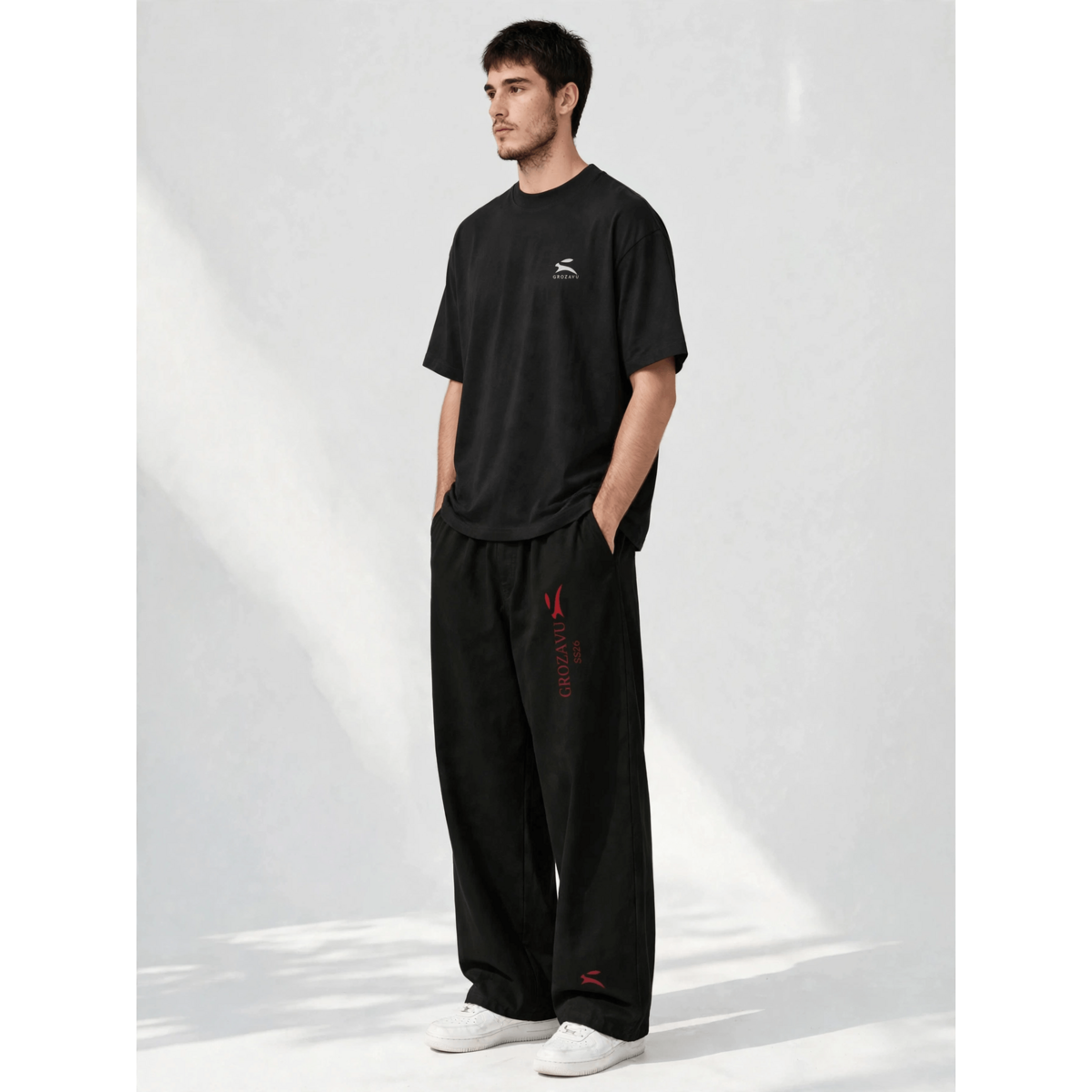 SS26 Hose mit weitem Bein – Deep Red Mark