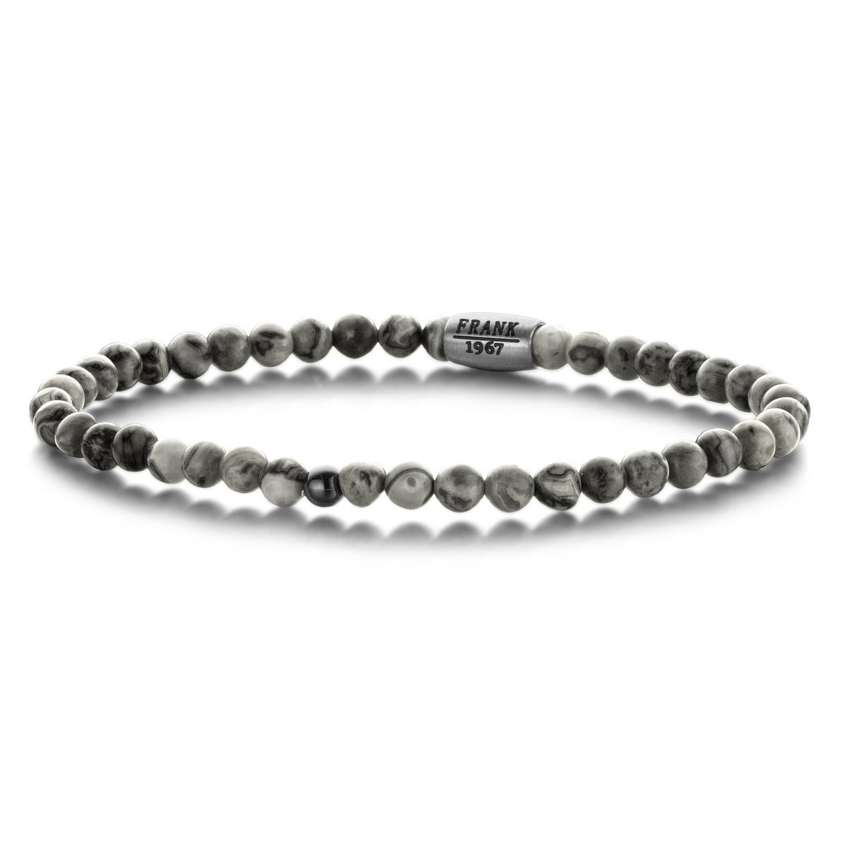 FRANK 1967 7FB 0316 – Herrenarmband – Perlen – Grauer Jaspis – 4 mm – 20 cm – Grau