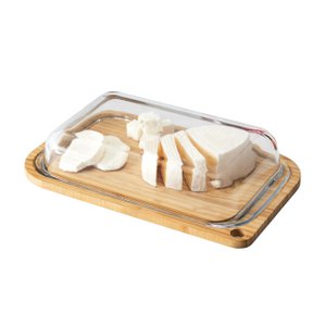 Servierbrett mit Glasglocke – Basis aus Bambus und Glasdeckel – L28 x B17,1 x H5 cm