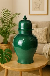 Tempel vase ceramic green 43 cm vase with lid dark green