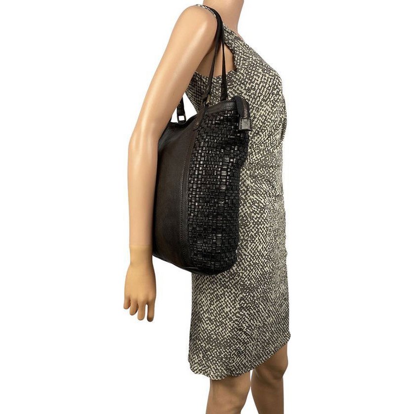 Arrigo Ladies Shopper - sort flettet læder med lynlås