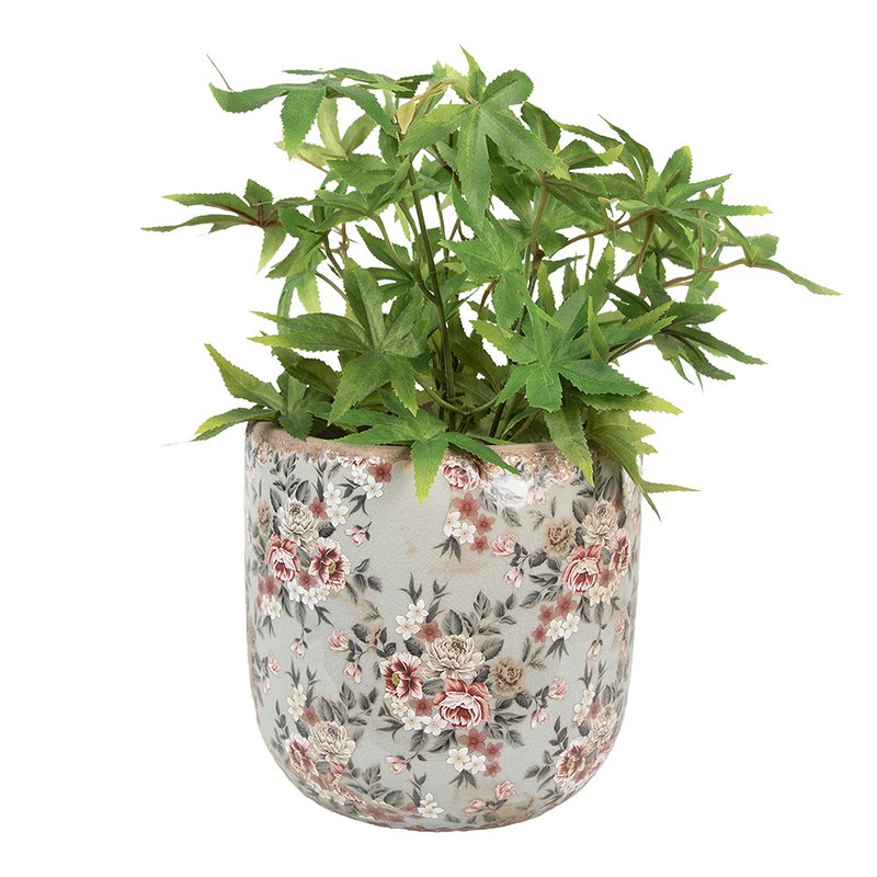 Blumenpot Ø 19x18 cm graue Keramikblüten