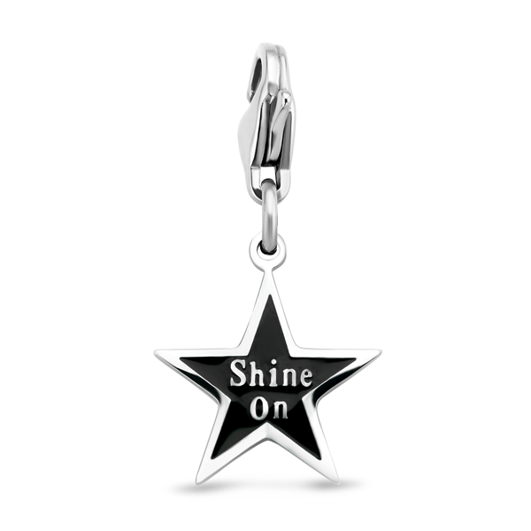 CO88 Collection Charms 8CH 00016 Stalen hanger - 15 mm - Bedel - Ster - Emaille - Zwart - Zilverkleurig