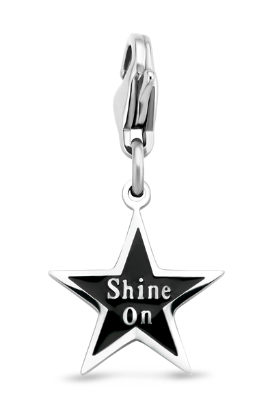 CO88 Collection Charms 8CH 00016 Stalen hanger - 15 mm - Bedel - Ster - Emaille - Zwart - Zilverkleurig