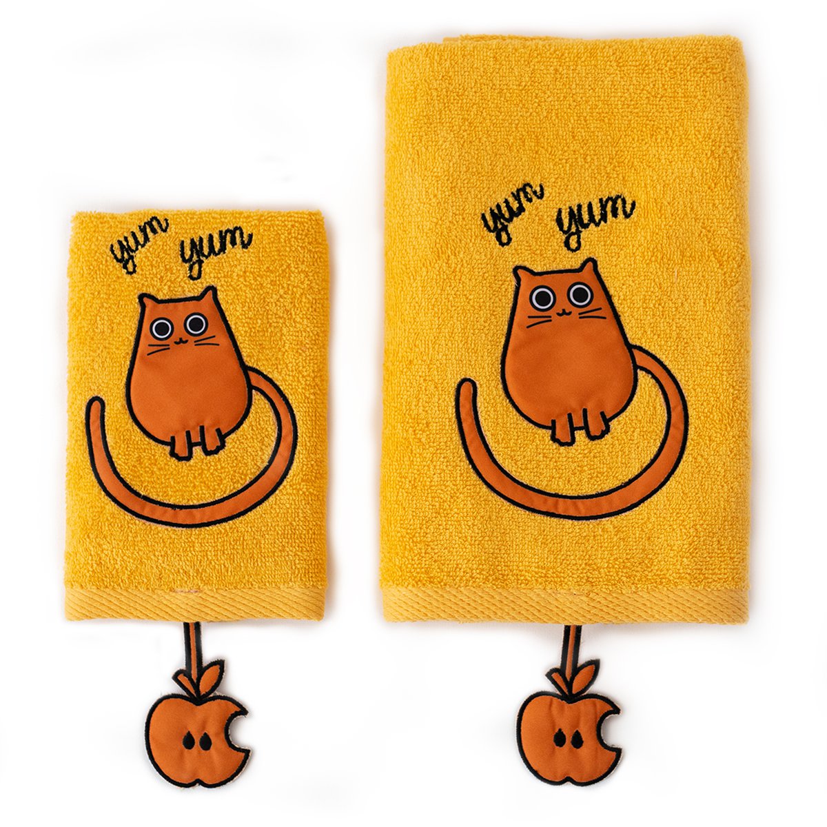 Milk & Moo Kinderhandtuch-Set mit 2 Chubby Cat, %100 Baumwolle