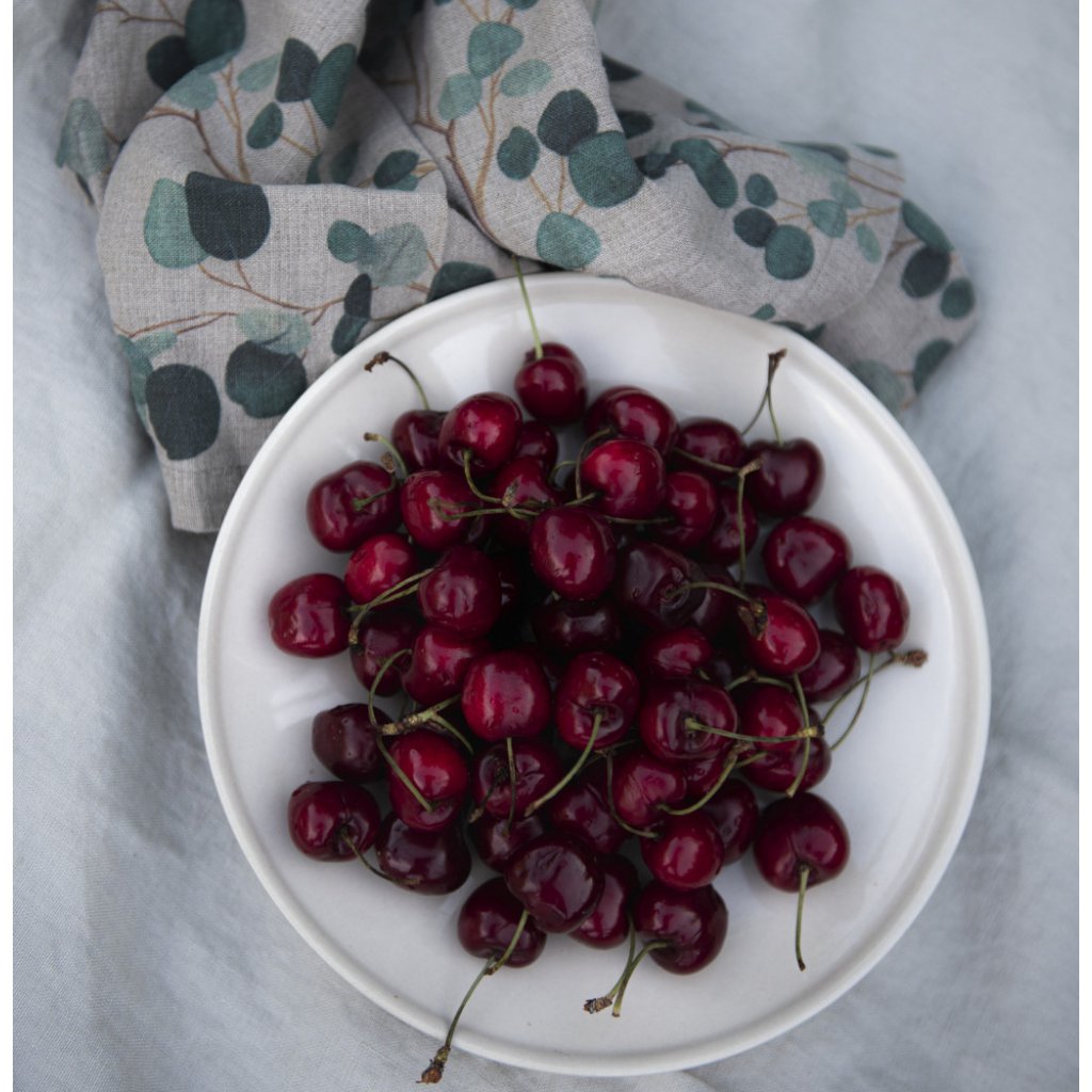 Serviette de cuisine eucalyptus sur lin naturel