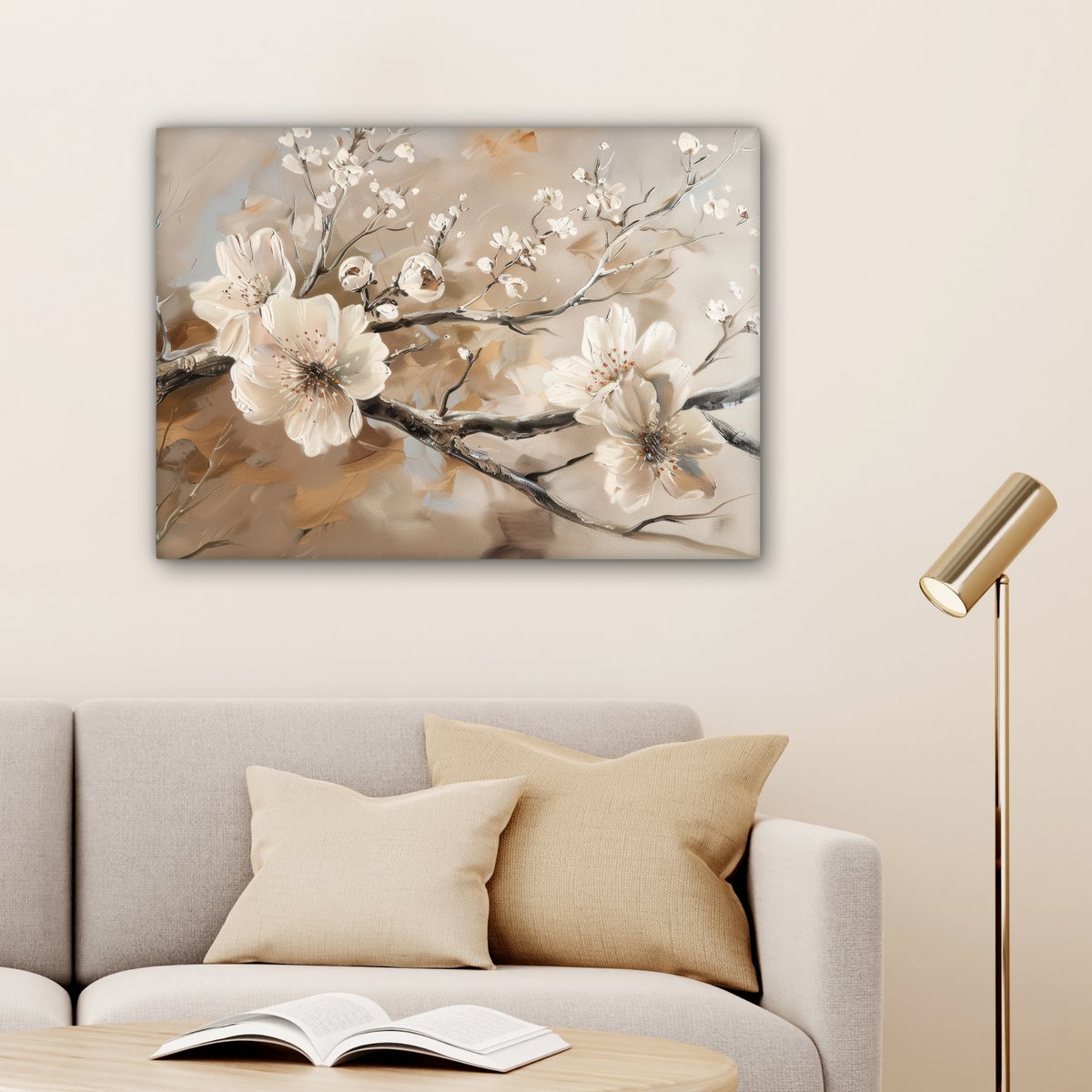 Canvas schilderij  - Wanddecoratie Bloemen - Natuur - Wit - Bloesem - Abstract - Muurdecoratie woonkamer - Slaapkamer decoratie - Kamer accessoires - Schilderijen op canvas
