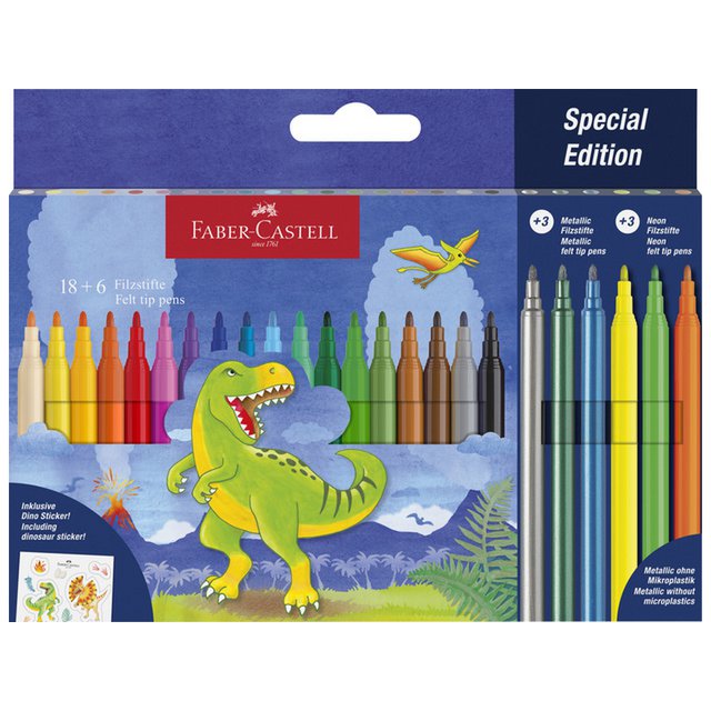 Felt-tip pen FC Dino 18x stand. Color + 3x metallic color + 3x neon color incl. dino stickers