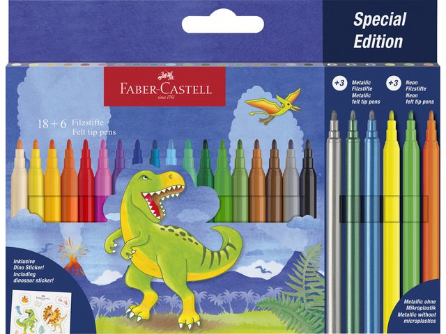 Felt-tip pen FC Dino 18x stand. Color + 3x metallic color + 3x neon color incl. dino stickers