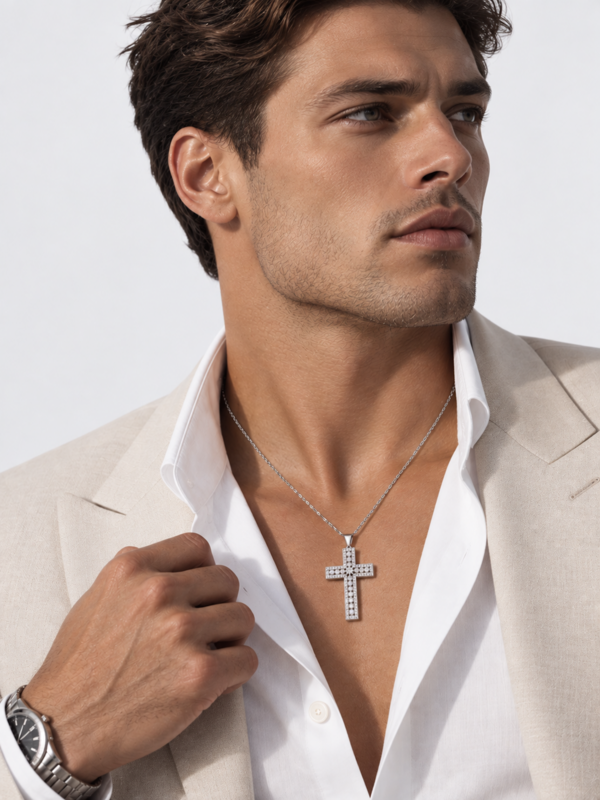 Stralende dubbele rij Moissanite kruisketting