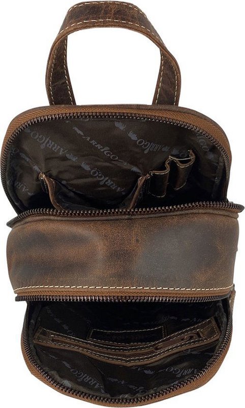 Small cognac color leather ladies backpack from arrigo - elegant light brown buffalo leather