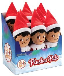 Red and white elf plushie with pointed hat, soft fabric, Christmas character toy, collectible doll.