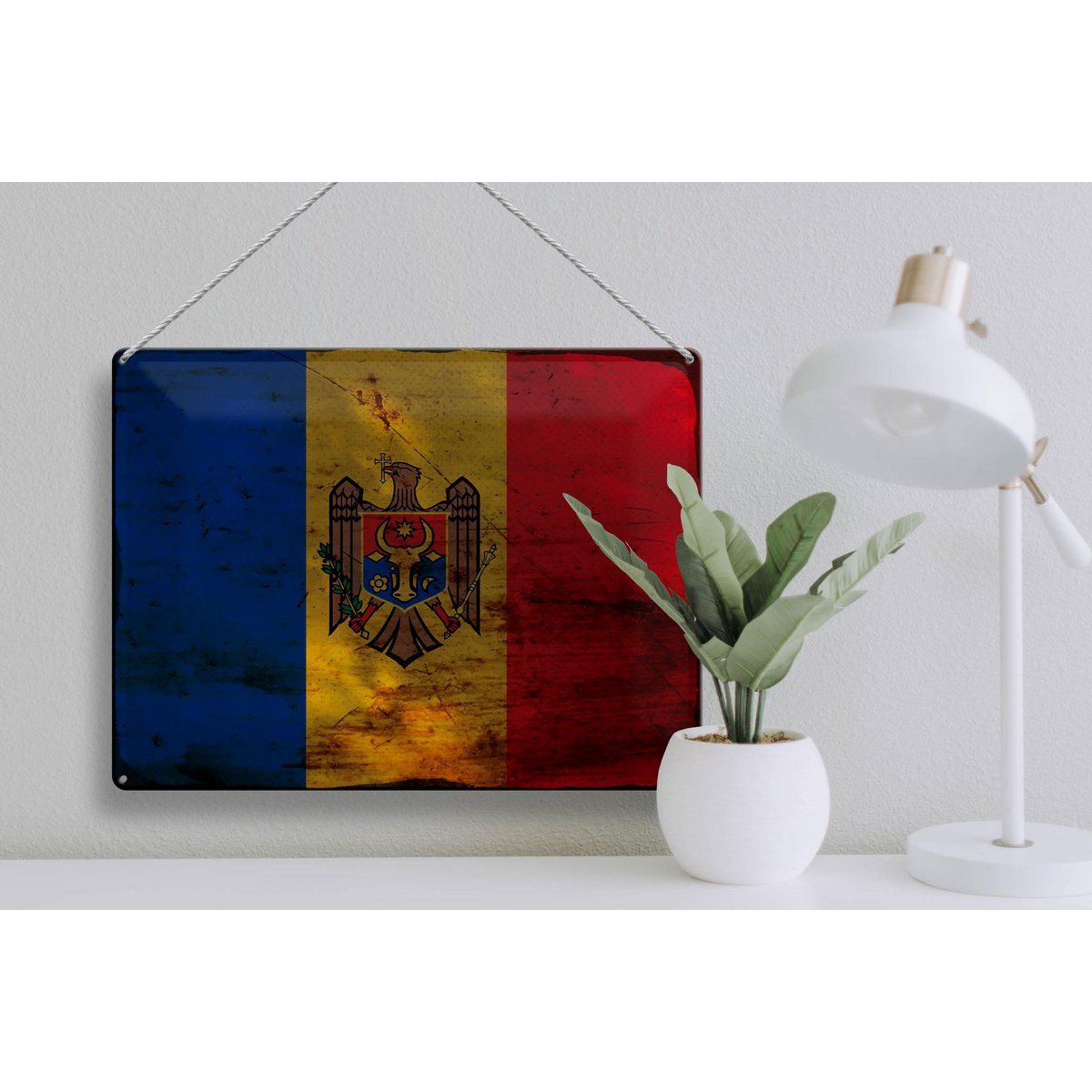 Tin Sign Flag Moldova 40x30cm Flag of Moldova Rust