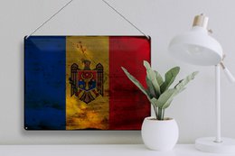 Tin Sign Flag Moldova 40x30cm Flag of Moldova Rust