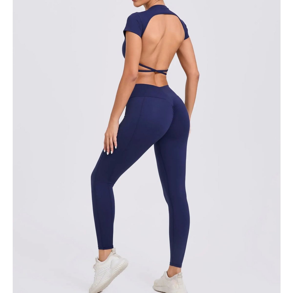 Cross Backless Sporty Set Women 2 Piece Sportswear Short Sleeve Training Suit for Fitness Yoga Wear Female Gym Workout Clothes