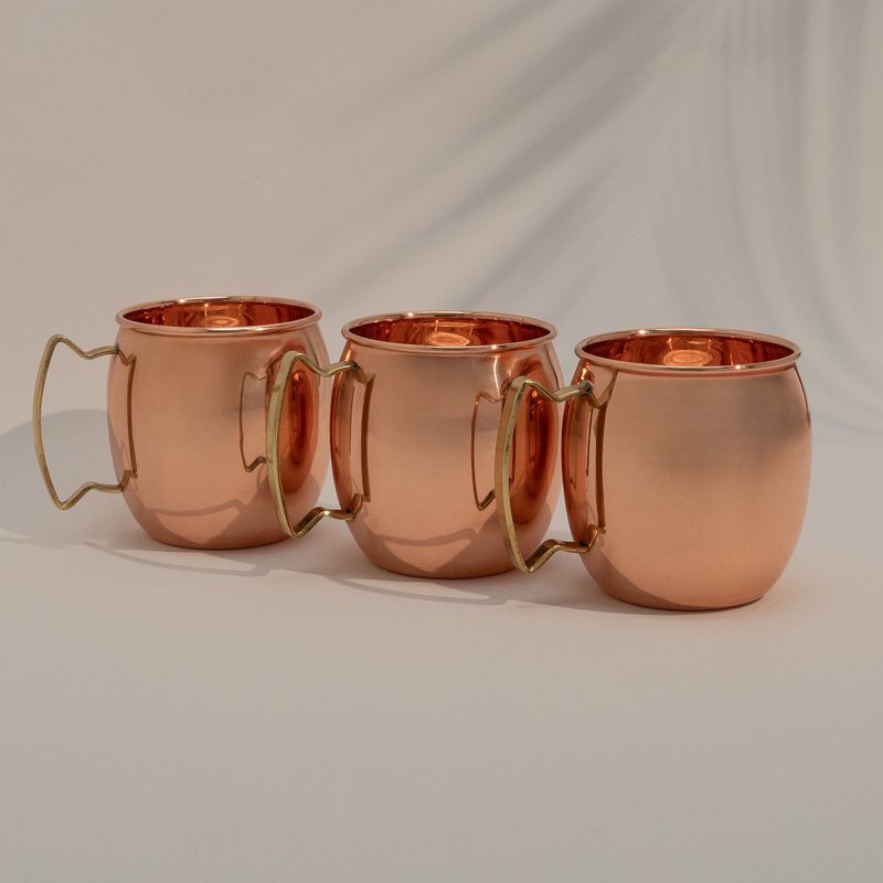 Puur koperen set van 3 mokken/bierpullen glad – 3 x 470 ml