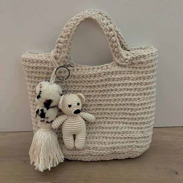 Luna -Leena Pom Pom Bag Charm Leopard - Wool & Cotton - Handmade in Nepal