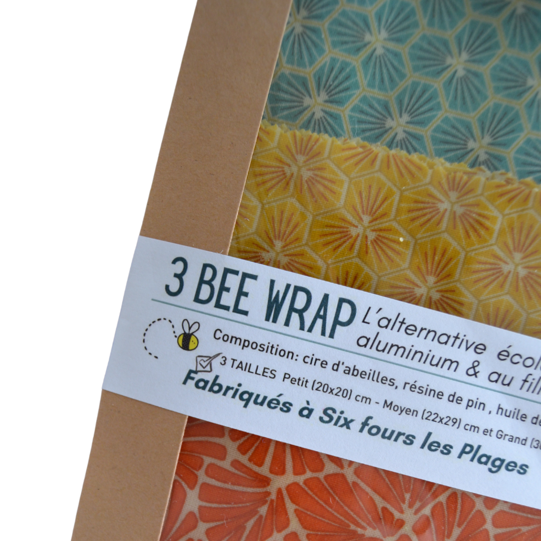 Bee Wrap Emballage réutilisable et zéro déchet 3 tailles trio S ( 20cm*20) cm  M (22*29cm) , L (30 cm *30cm)
