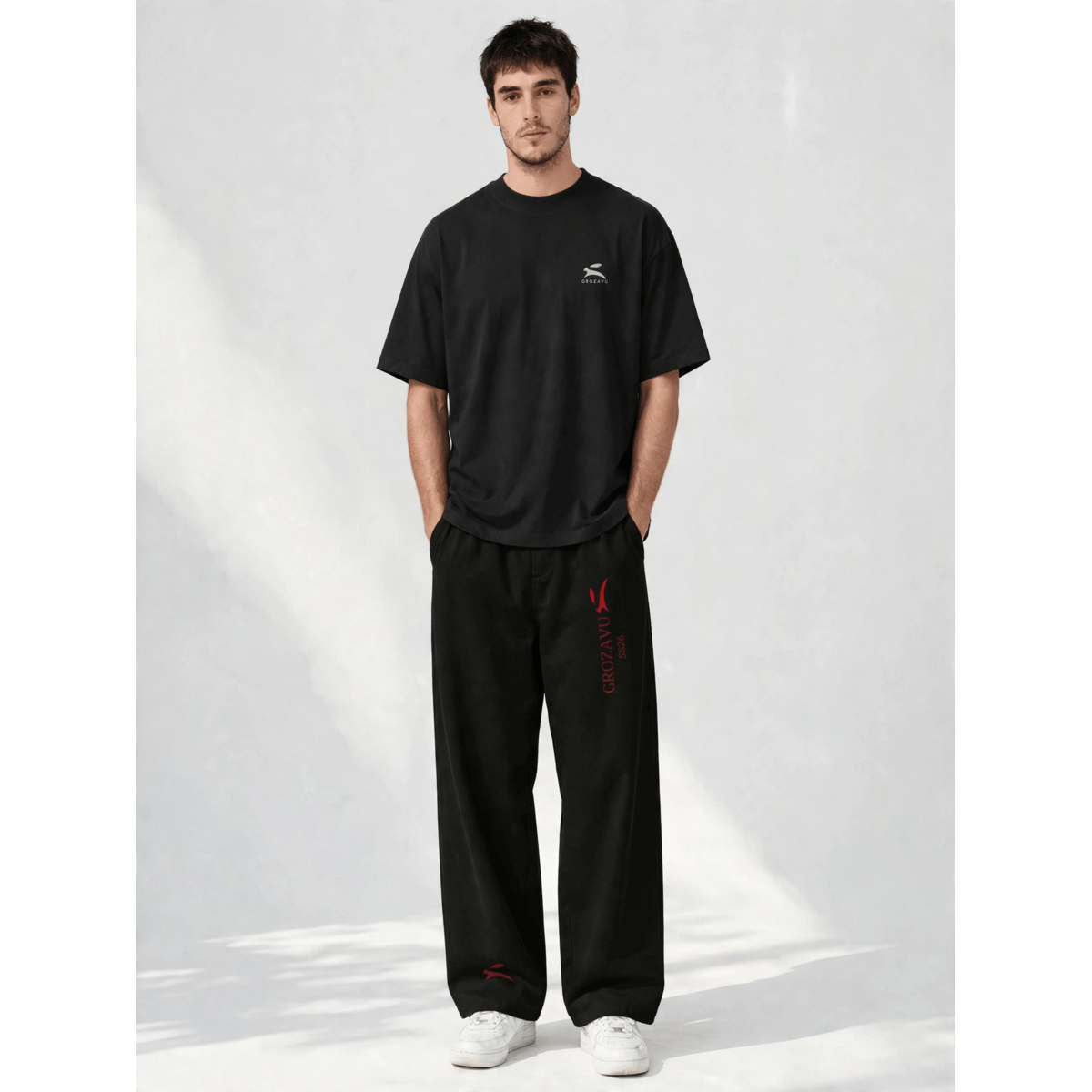 SS26 Hose mit weitem Bein – Deep Red Mark