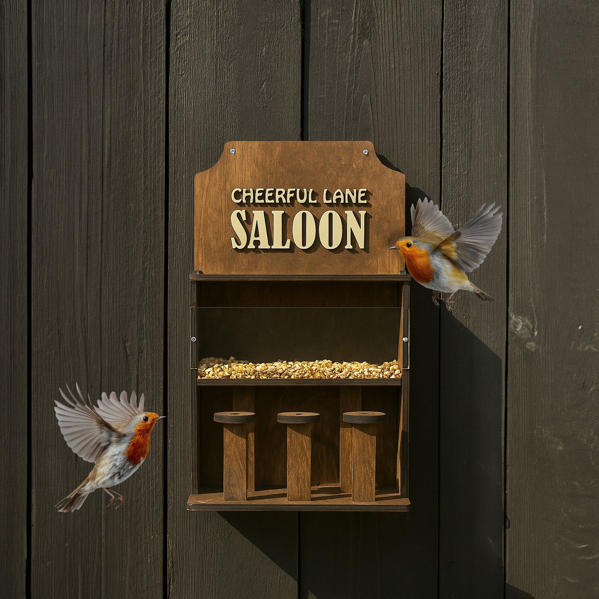 Comedero de madera para pájaros "Saloon", elegante decoración de jardín y balcón, regalo para amantes de las aves