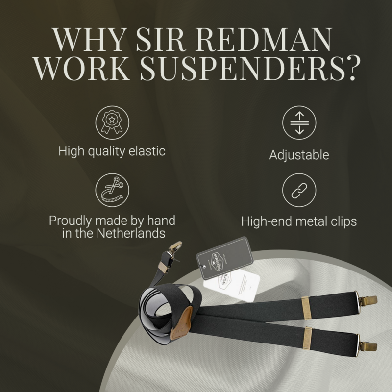 Sir Redman Hosenträger – 3 stabile Clips – Schwarz