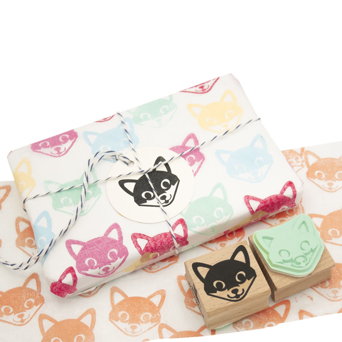 Smiling Fox Head Wooden Rubber Stamp