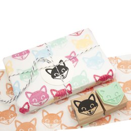 Smiling Fox Head Wooden Rubber Stamp