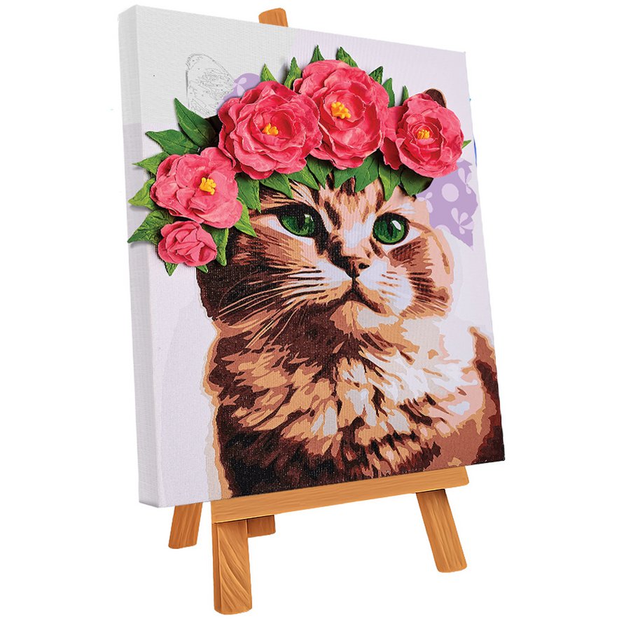 Okto Sensory 3D Air Clay and Color by Numbers - Cat with Flower Wreath