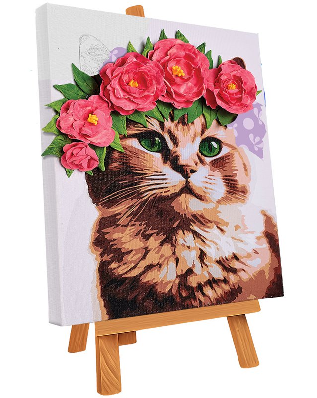 Okto Sensory 3D Air Clay and Color by Numbers - Cat with Flower Wreath