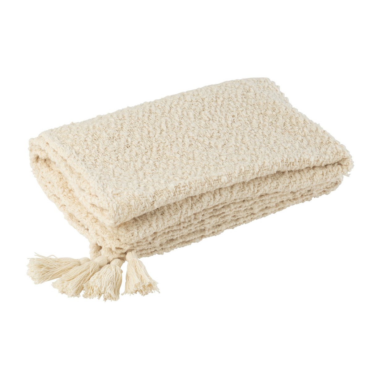 J-Line Plaid kwasten - katoen - creme - 180 x 130 cm