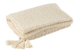 J-Line Plaid kwasten - katoen - creme - 180 x 130 cm