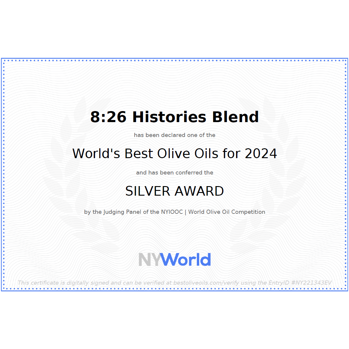 8:26 Histories Extra Virgin Olive Oil 200ml bottle Premium Luxury  Edition